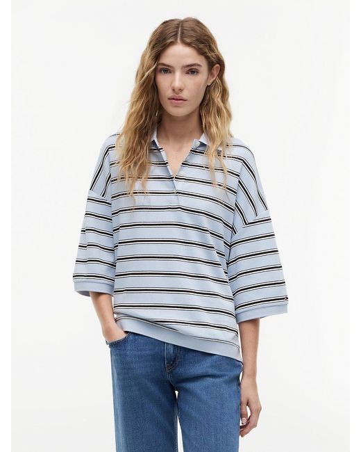 Tommy Hilfiger Red Oversized Fit Stripe Polo Shirt