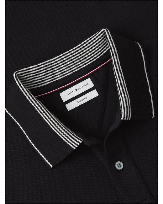 Tommy Hilfiger Black Heritage Regular Fit Stripe Trim Polo Shirt for men