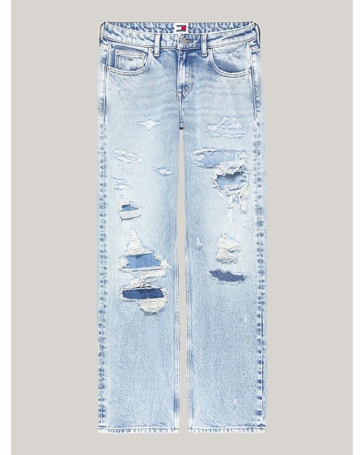 Tommy Hilfiger Blue Sophie Low Rise Straight Distressed Jeans