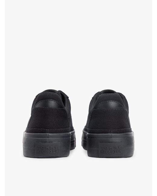 Tommy Hilfiger Black Metallic Logo Canvas Platform Trainers