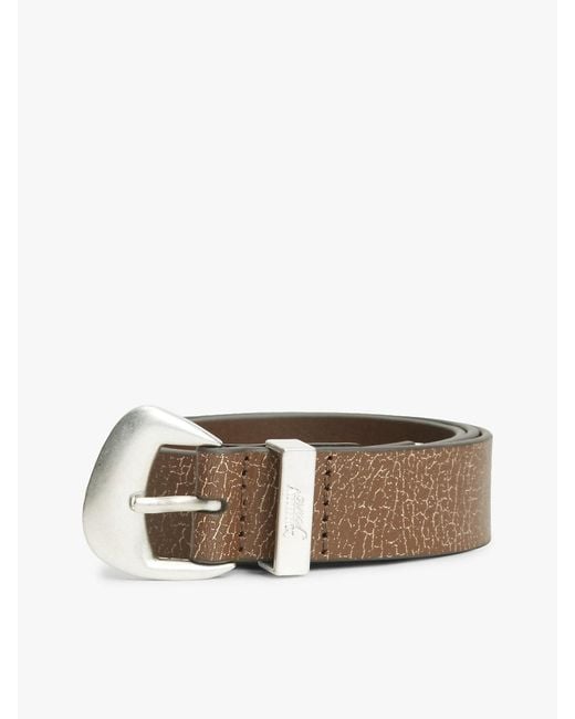 Tommy Hilfiger Brown Abstract Buckle Cracked Leather Belt
