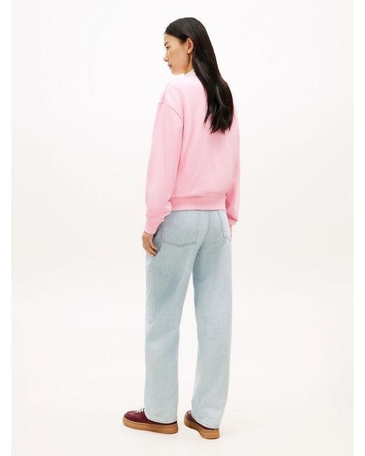 Tommy Hilfiger Pink Logo Embroidery Crew Neck Sweatshirt