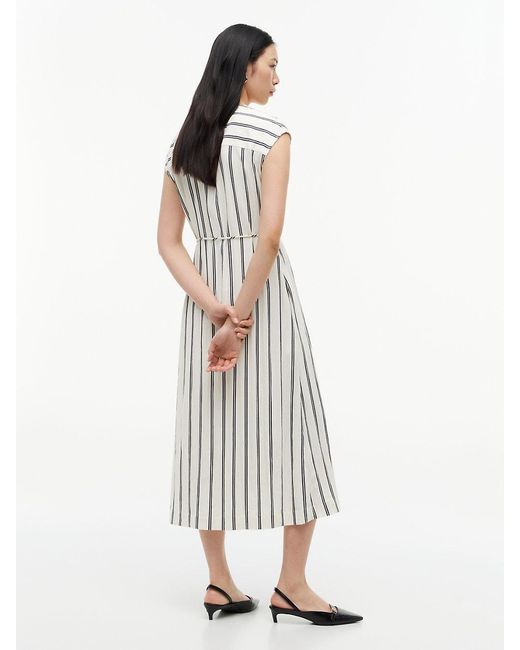 Tommy Hilfiger White Tone Button Stripe Midi Dress