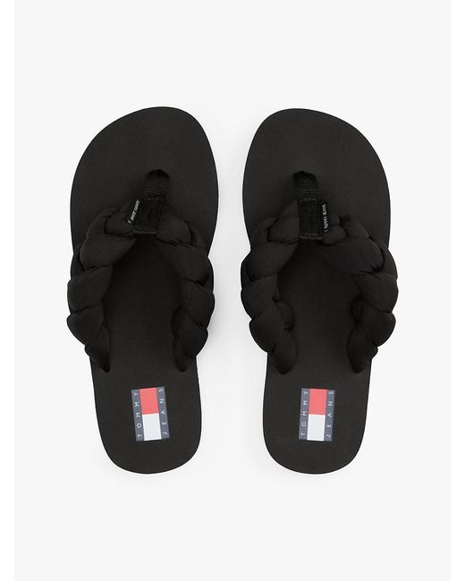 Tommy Hilfiger Black Braided Padded Strap Serrated Flip-flops
