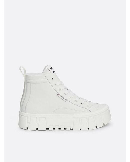 Zapatillas Altas De Piel Con Forro Cálido Tommy Hilfiger de color Natural