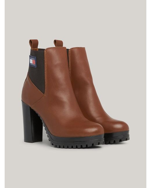 Tommy Hilfiger Brown Essential Leather High Heel Boots