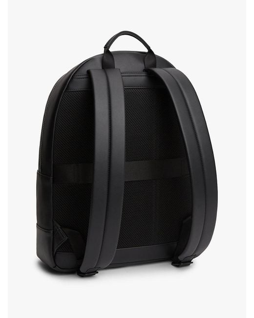 Tommy Hilfiger Black Metal Logo Textured Dome Backpack for men
