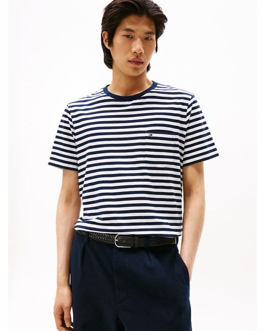 T-Shirt Con Tasca Applicata E Motivo A Righe di Tommy Hilfiger in Blue da Uomo