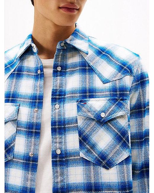 Tommy Hilfiger Regular Western-Overhemd Van Geruit Flanel in het Blue voor heren