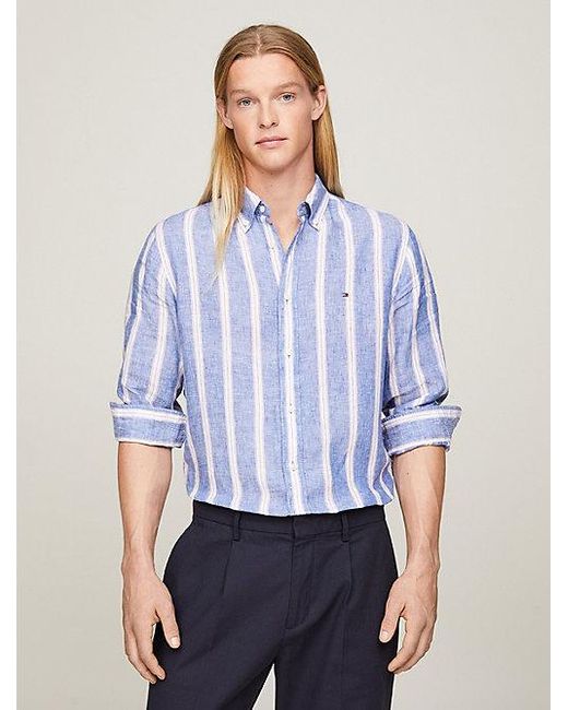 Tommy Hilfiger Regular Fit Hemd aus Leinen mit Streifen in Blue für Herren