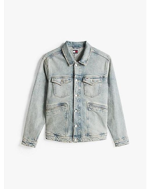 Tommy Hilfiger Isaac Relaxed Truckerjack Met Distressing in het Gray voor heren
