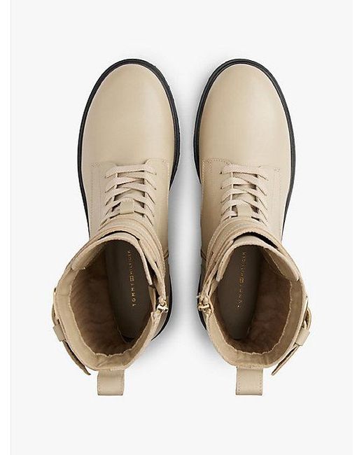 Tommy Hilfiger Leren Bikerlaars Met Profielzool En Logo in het Natural