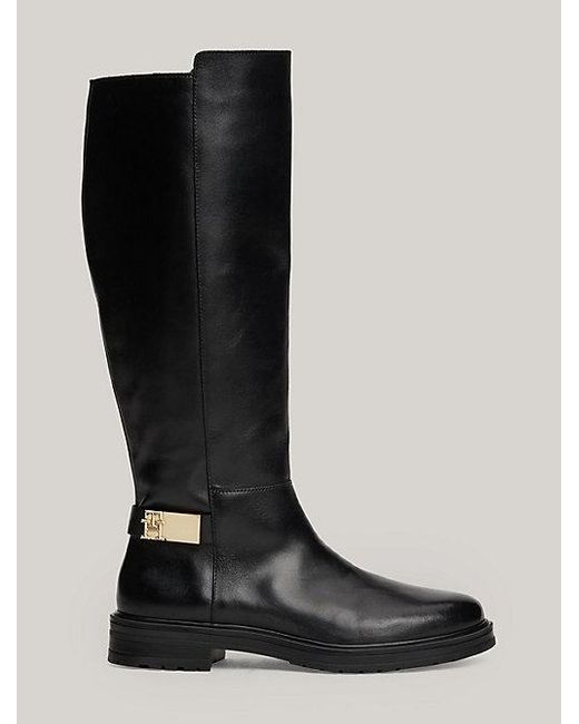 Tommy Hilfiger Hoge Leren Laars Met Enkelbandje in het Black