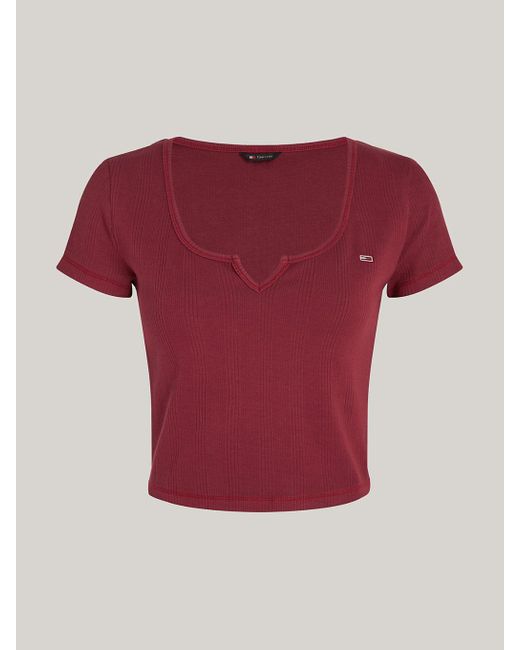 T-shirt court décolleté teint en plongée Tommy Hilfiger en coloris Red