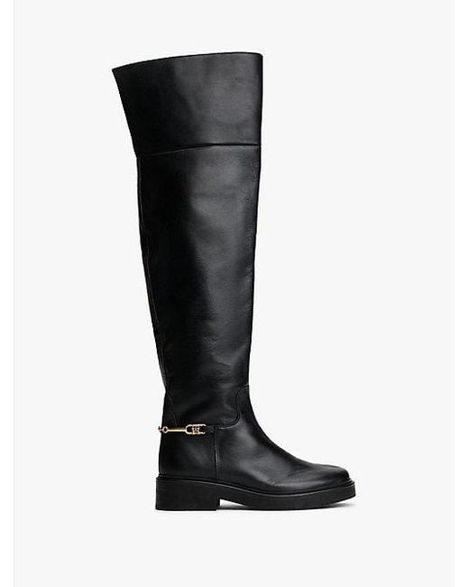 Tommy Hilfiger Leren Overknee Laars Met Horsebit in het Black