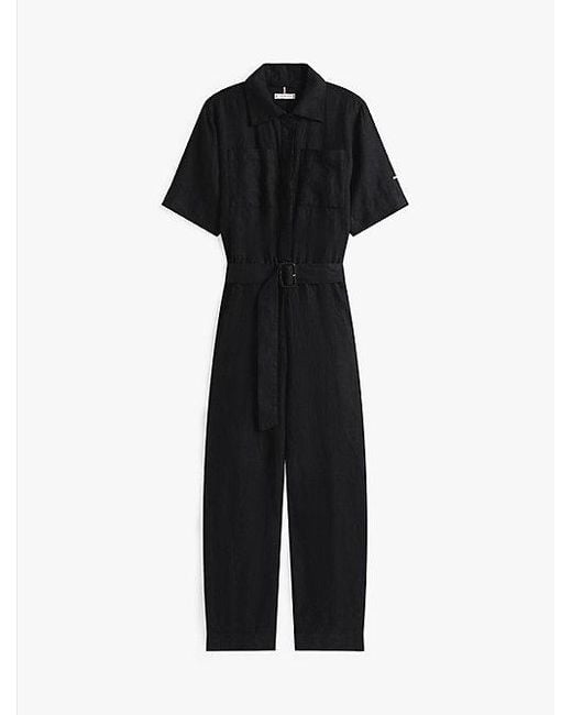 Tommy Hilfiger Linnenmix Jumpsuit Met Korte Mouwen En Riem in het Black