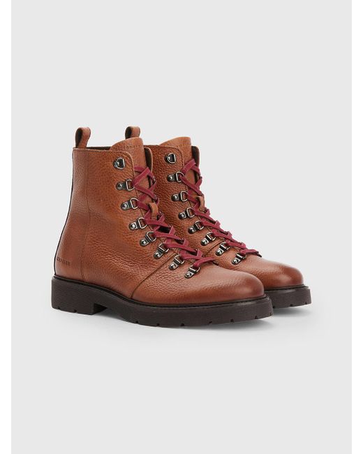 Tommy Hilfiger Textured Lace up Leather Boots in Brown for Men