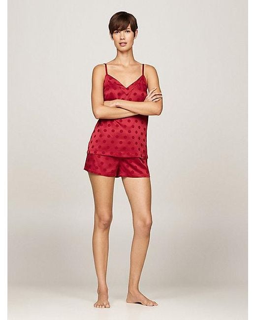 Tommy Hilfiger Cadeauset Met Satijnen Pyjama En Oogmasker in het Red