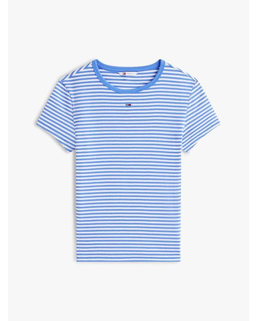 Tommy Hilfiger Blue Embroidered Flag Detail Ribbed T-shirt