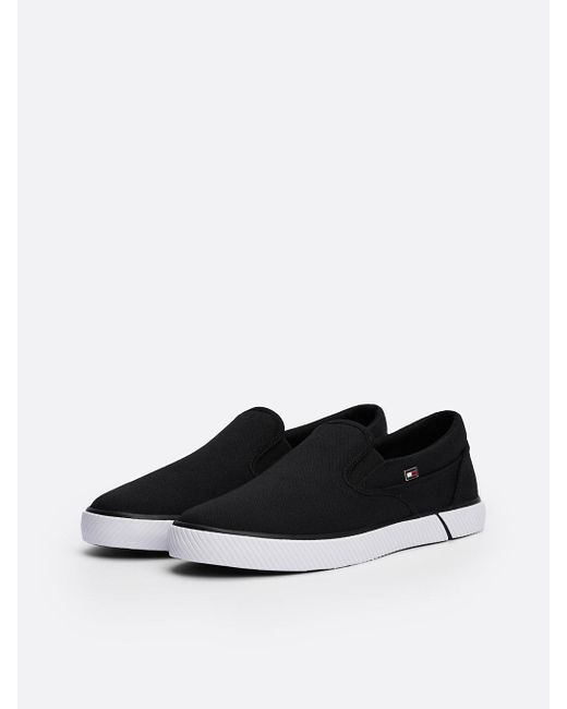 Tommy Hilfiger Black Enamel Flag Slip-on Canvas Trainers