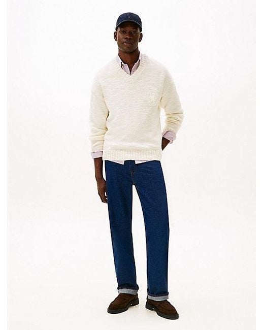Tommy Hilfiger V-Hals Trui Van Wolmix in het White voor heren