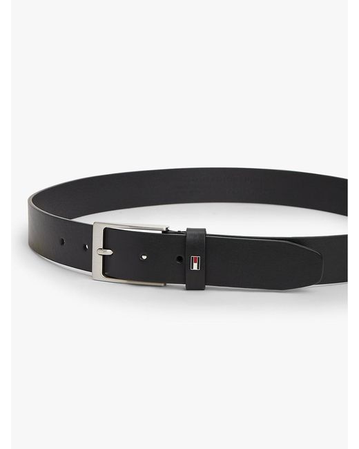 Tommy Hilfiger Black Rectangular Buckle Adjustable Leather Belt for men