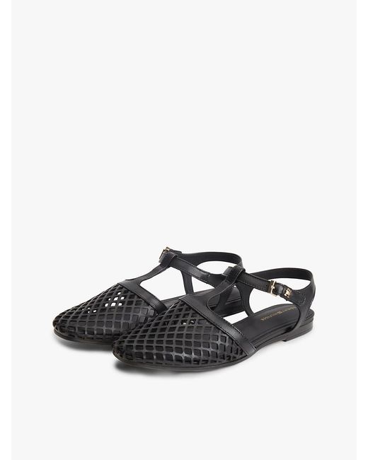 Tommy Hilfiger White Cutout Leather T-Bar Buckle Sandals