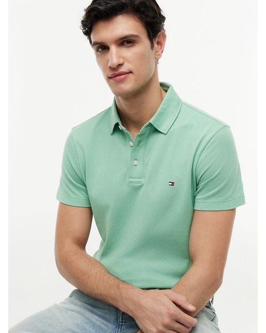 Tommy Hilfiger Green Regular Fit Mesh Jersey Polo Shirt for men