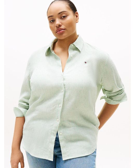 Chemise Curve Décontractée En Lin Tommy Hilfiger en coloris Green