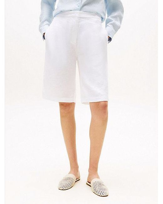 Tommy Hilfiger White Tailored Slim Fit Shorts Aus Leinenmix