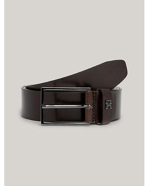 Cinturón de piel con insignia del monograma TH Tommy Hilfiger de hombre de color Brown