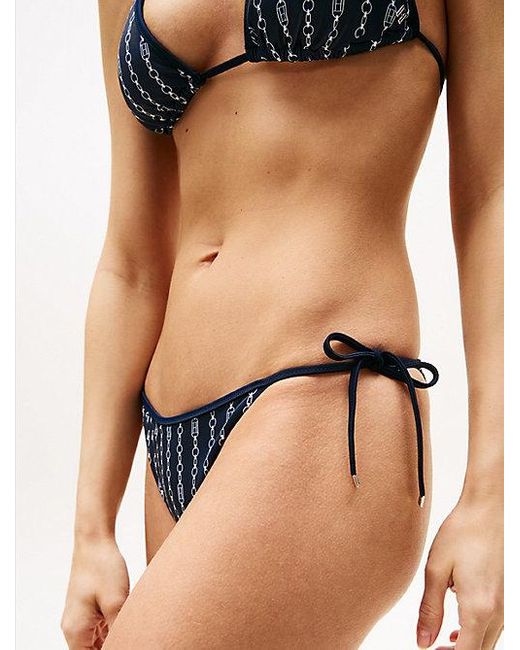 Parte Inferior De Bikini Estampada Con Tiras Tommy Hilfiger de color Blue