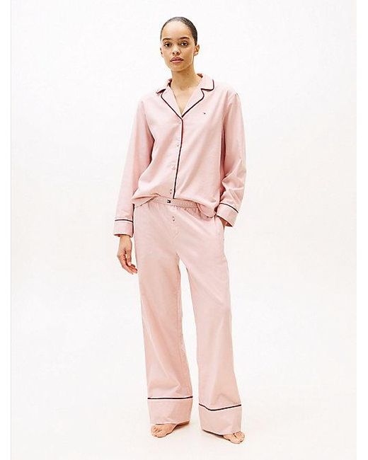 Tommy Hilfiger Pink Essential Pyjama-Hemd Aus Fischgrät-Flanell