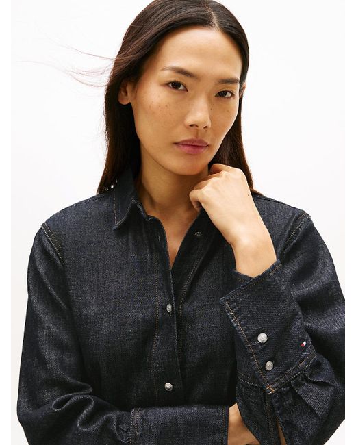 Tommy Hilfiger Blue Relaxed Fit Flag Embroidery Denim Shirt