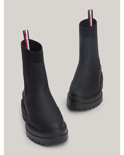 Tommy Hilfiger Black Rubberised Cleat Temperature Regulating Chelsea Boots