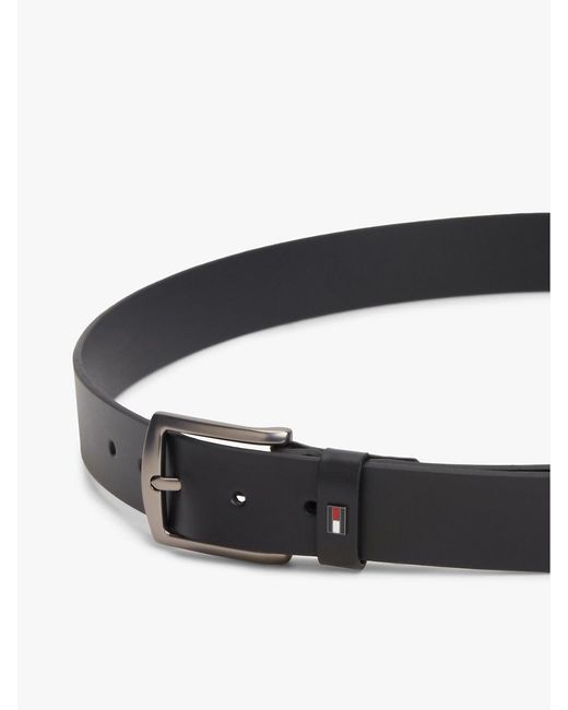 Tommy Hilfiger Black Denton Enamel Flag Leather Belt for men