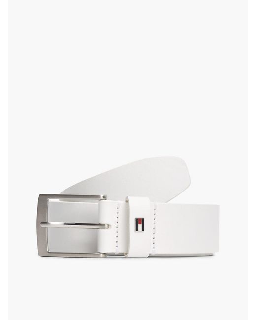 Tommy Hilfiger White Enamel Flag Square Buckle Leather Belt for men