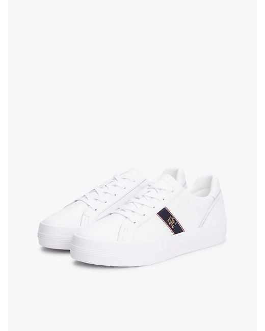 Tommy Hilfiger White Leather Th Monogram Plaque Trainers
