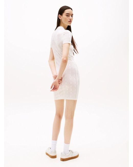 Tommy Hilfiger White Pointelle Slim Mini Short Sleeve Dress