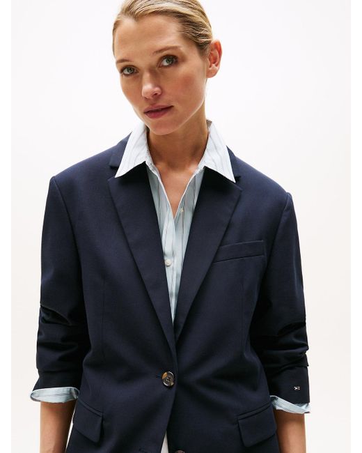 Tommy Hilfiger Blue Relaxed Single Breasted Longline Blazer