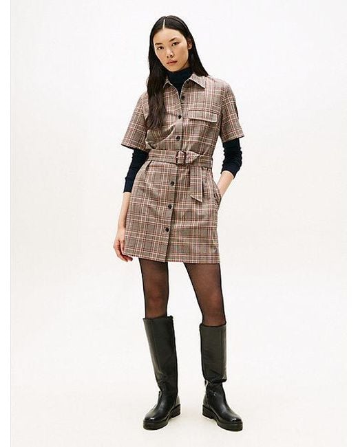 Tommy Hilfiger Relaxed Mini-Overhemdjurk Met Korte Mouwen in het Natural