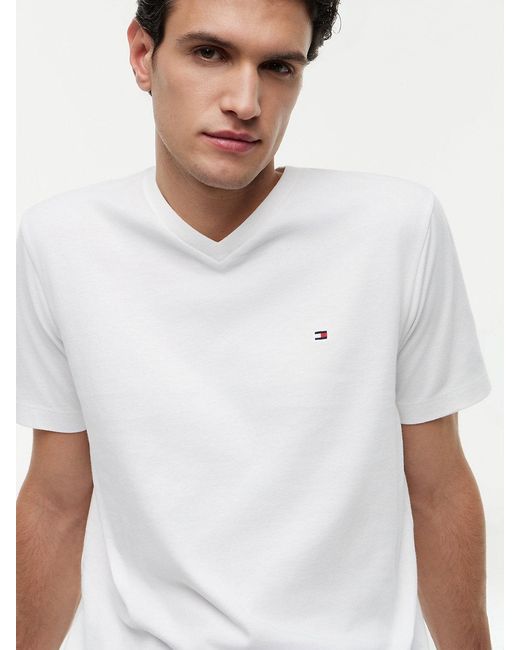 Tommy Hilfiger White Flag Embroidery V-neck T-shirt for men