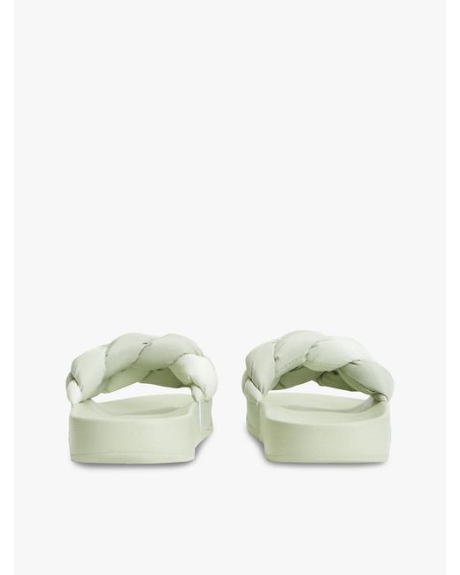 Tommy Hilfiger White Embossed Braided Strap Slides