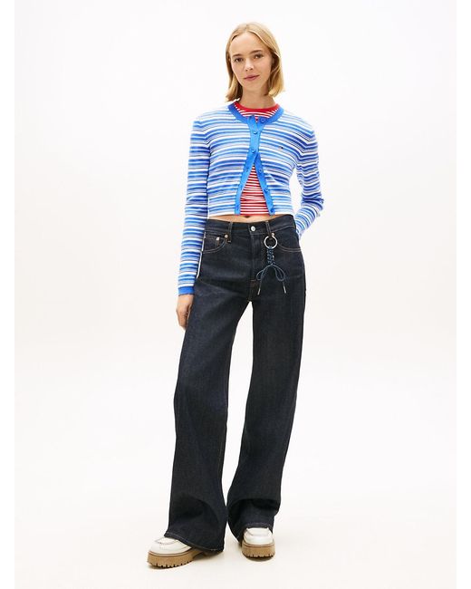 Tommy Hilfiger Blue Stripe Slim Crew Neck Cardigan
