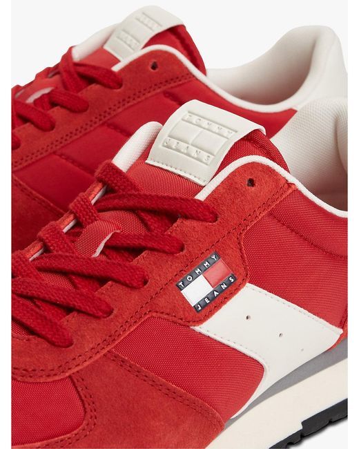 Tommy Hilfiger Red Suede Mixed Texture Trainers for men