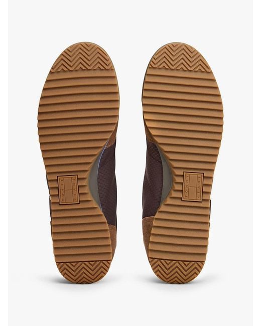 Tommy Hilfiger Brown Retro Mixed Texture Serrated Trainers for men