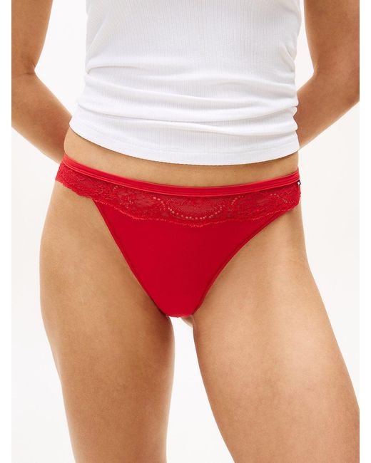 Tommy Hilfiger White Lace Trim Microfibre Thong