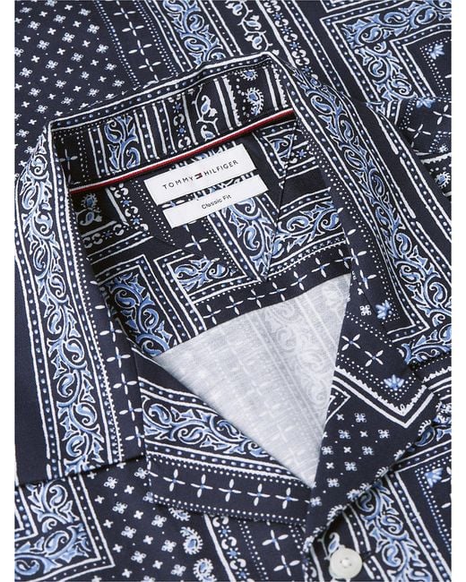 Tommy Hilfiger Blue Relaxed Fit Bandana Print Short Sleeve Shirt for men