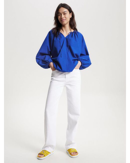 Blouse col en V plongeant à manches longues x Vacation Tommy Hilfiger en  coloris Bleu | Lyst