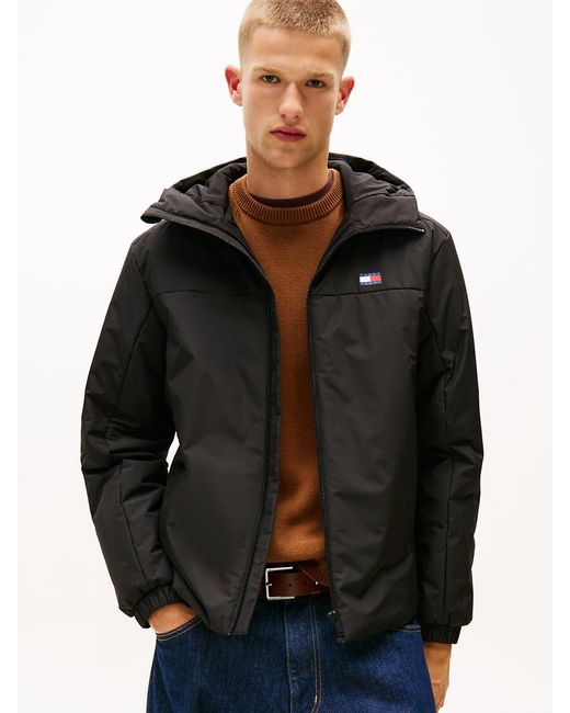 Tommy Hilfiger Black Water Repellent Ripstop Hooded Padded Jacket for men